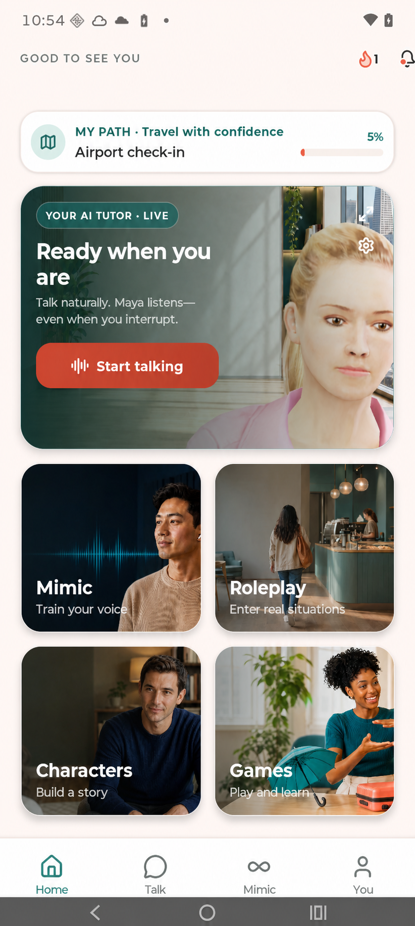 Mimica home screen
