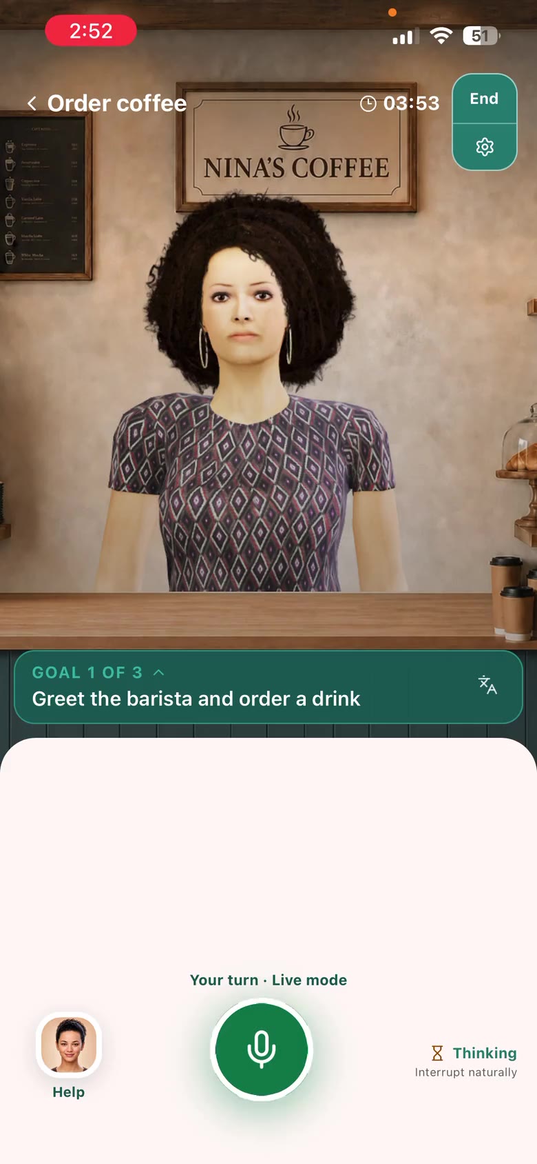 Nina behind the counter in the Mimica coffee shop